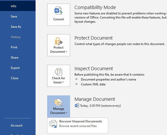 recover word document from Word info