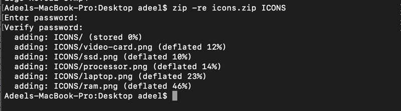 Enter Above Command to password protect your zip in terminal