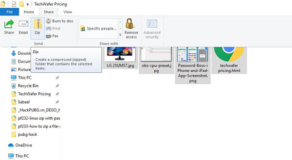 Choose Zip in share tab